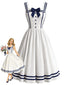 [Vorverkauf] Weißes 50er Maritim-Swingkleid mit eckigem Ausschnitt und Schleife