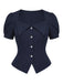 Blaue 50er Bluse mit Kurzarm und Reverskragen