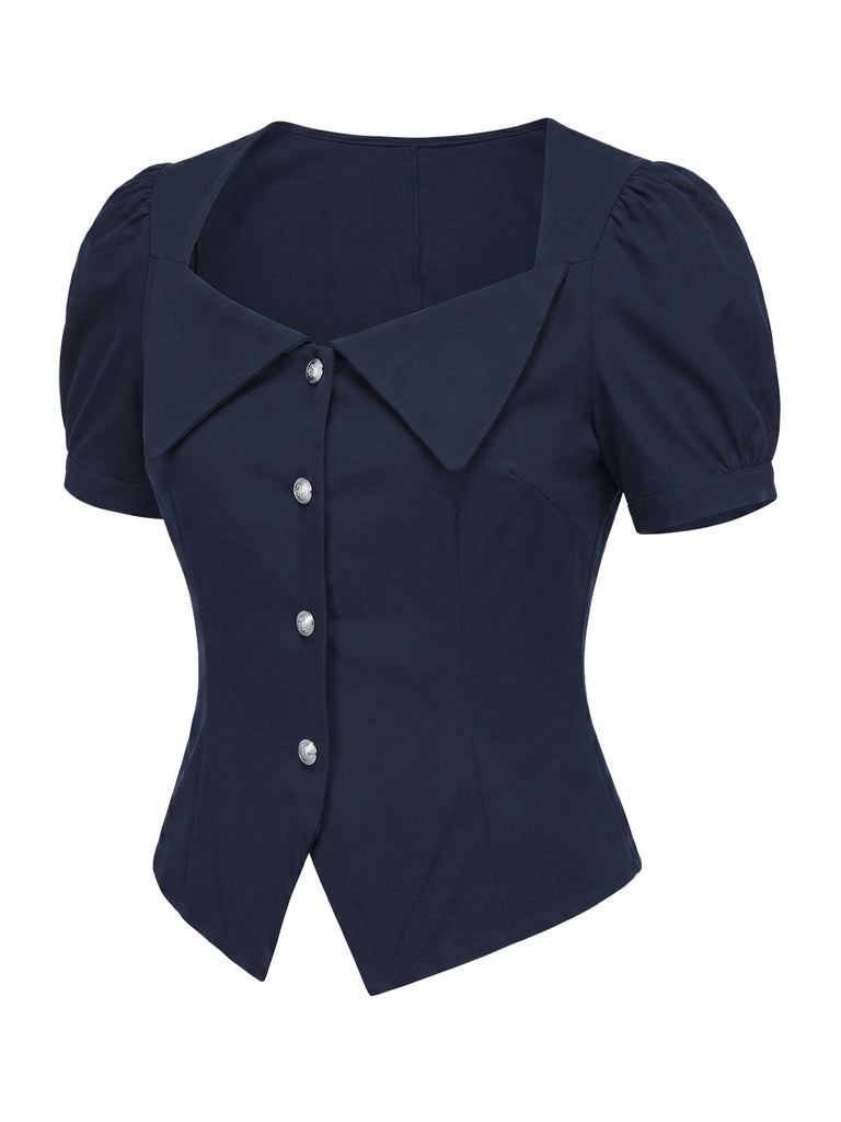 Blaues 50er Set mit Bluse und Streifenrock