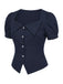Blaue 50er Bluse mit Kurzarm und Reverskragen