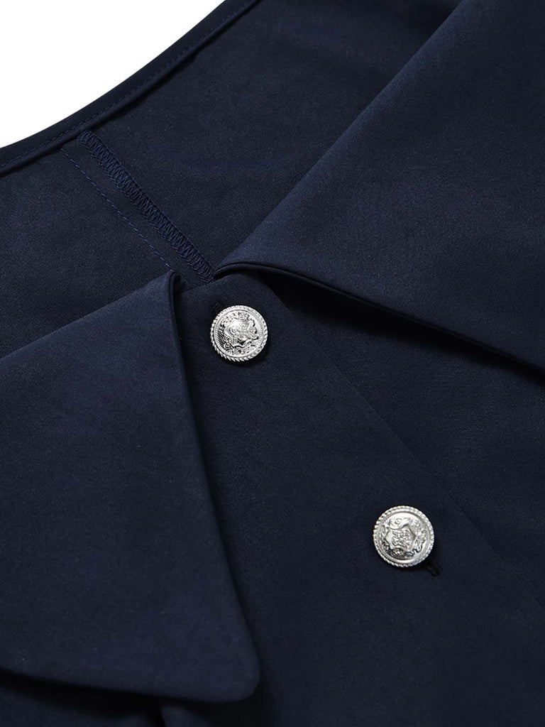 Blaues 50er Set mit Bluse und Streifenrock