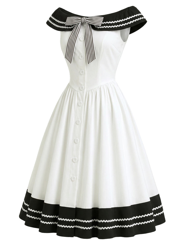 Schwarz-Weisses 50er Kleid mit Carmen-Ausschnitt