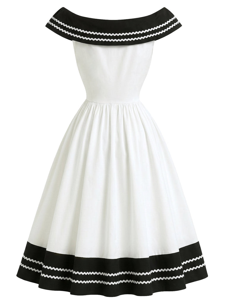 Schwarz-Weisses 50er Kleid mit Carmen-Ausschnitt