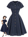 Tiefblaues 50er Kleid mit Nadelstreifen und Capelet