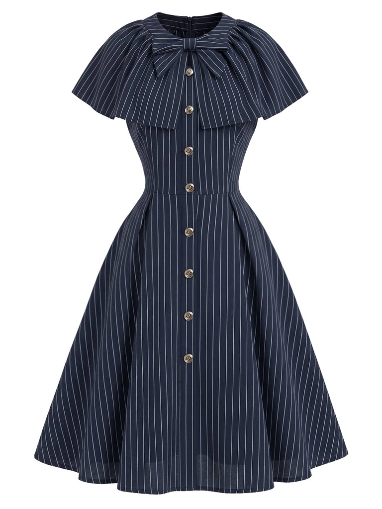 Tiefblaues 50er Kleid mit Nadelstreifen und Capelet