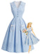 Blaues 50er Ärmelloses Kleid mit Schleife und Tasche
