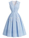 Blaues 50er Ärmelloses Kleid mit Schleife und Tasche