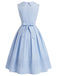 Blaues 50er Ärmelloses Kleid mit Schleife und Tasche