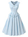 Blaues 50er Kleid mit Schalkragen und Streifen