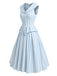Blaues 50er Kleid mit Schalkragen und Streifen