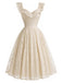 Creme 50er Spitzenkleid mit Herzausschnitt und Rüschen