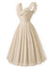 Creme 50er Spitzenkleid mit Herzausschnitt und Rüschen