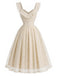 Creme 50er Spitzenkleid mit Herzausschnitt und Rüschen