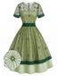 [Vorverkauf] Graugrünes 40er Kleid mit floraler Spitze und doppeltem Saum