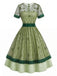 Grünes & Graues 40er Kleid mit Blumen und Patchwork