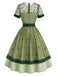 Grünes & Graues 40er Kleid mit Blumen und Patchwork