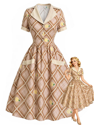 40er Kleid mit Karo und Reverskragen