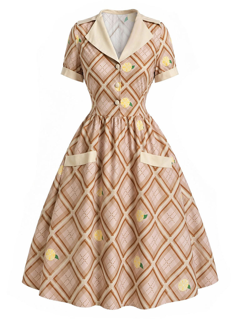 40er Kleid mit Karo und Reverskragen