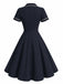 Blaues 50er Kleid mit Reverskragen und Kerbe