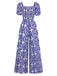 Blauer 50er Bohemian Jumpsuit mit Puffärmel und Rundhalsausschnitt