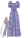 Blauer 50er Bohemian Jumpsuit mit Puffärmel und Rundhalsausschnitt