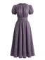 Dunkellila 20er Maxikleid mit Spitzenbesatz und Puffärmeln