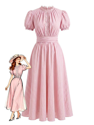 20er Maxikleid mit Puffärmel und Spitze
