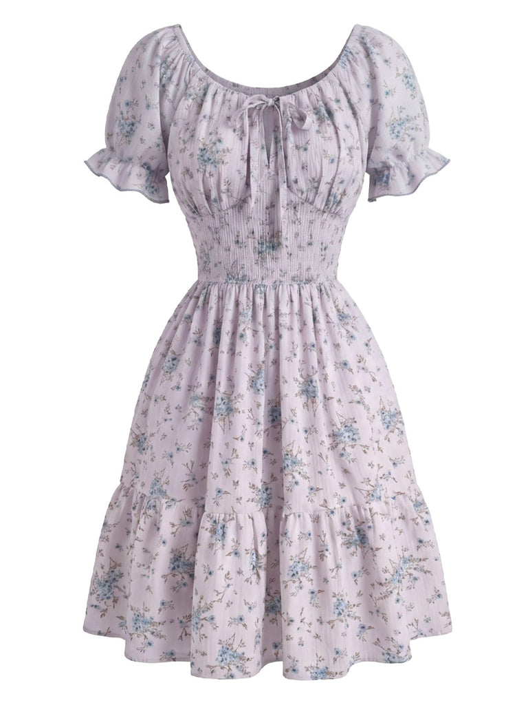 1950s Floral Square Neck Ruffle Dress 10