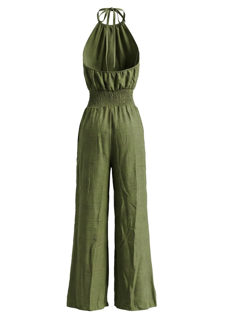 70er Jumpsuit mit Neckholder und Smok