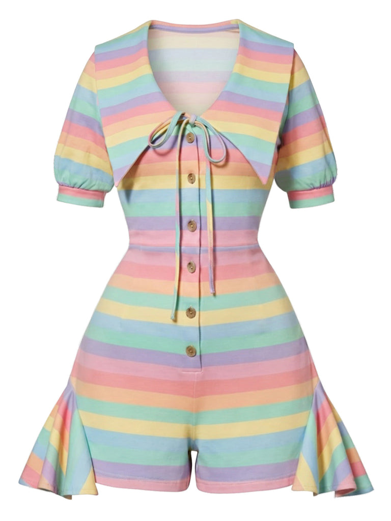 60er Romper mit Regenbogen-Streifen und Rüschen
