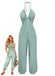 70er Jumpsuit mit V-Ausschnitt und Neckholder