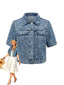 Blaue 50er Kurz-Jeansjacke mit Reverskragen und Knöpfen