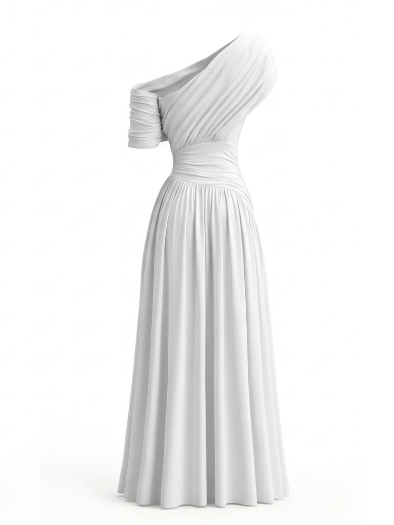 70er One-Shoulder Kleid mit Wickelausschnitt und Raffung