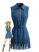 Marineblaues 70er Western-Kleid mit Fransen und Gürtel