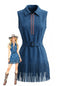 Marineblaues 70er Western-Kleid mit Fransen und Gürtel