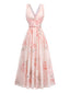 Rosa 50er Maxikleid mit V-Ausschnitt und Blumen