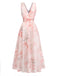 Rosa 50er Maxikleid mit V-Ausschnitt und Blumen