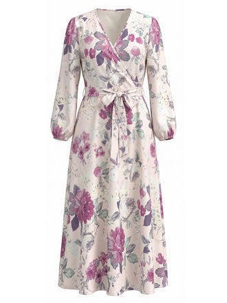 [Übergröße] 70er Wickelkleid mit V-Ausschnitt und Blumen