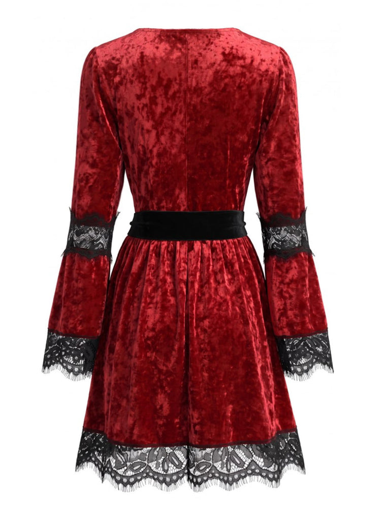 Red 1970s V Neck Vintage Dress 2