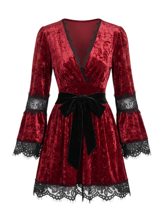 Red 1970s V Neck Vintage Dress 3
