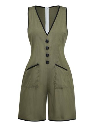 Green 1940s V Neck Vintage Jumpsuit 3