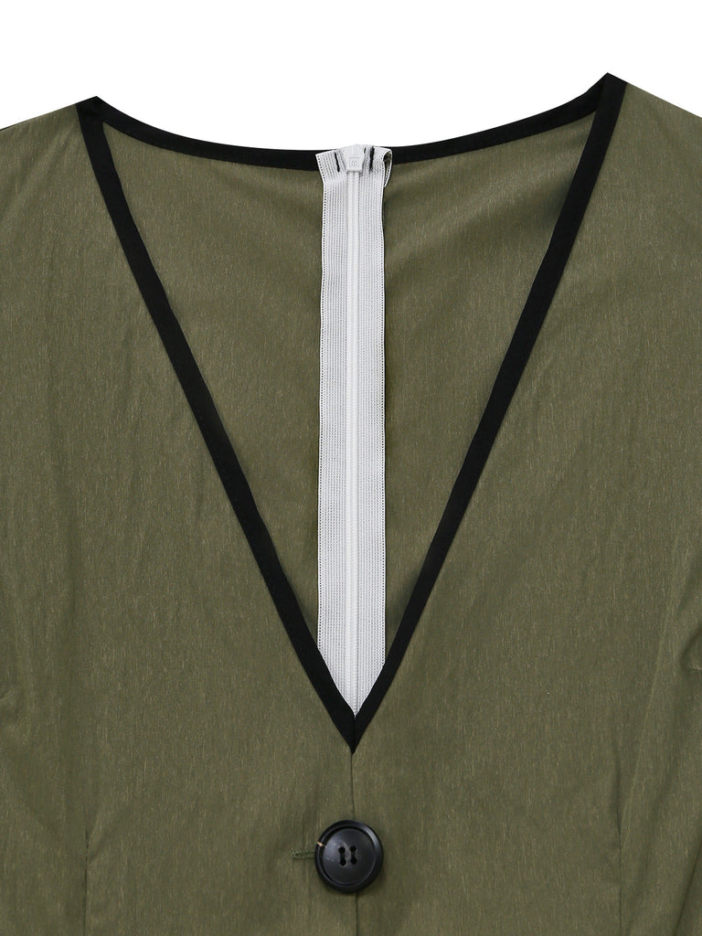 Green 1940s V Neck Vintage Jumpsuit 4