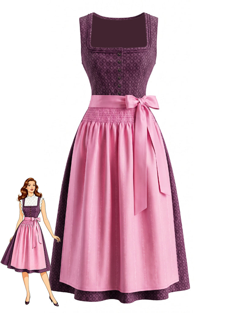 Rosa 50er Kleid mit Eckiger Ausschnitt und Blumen