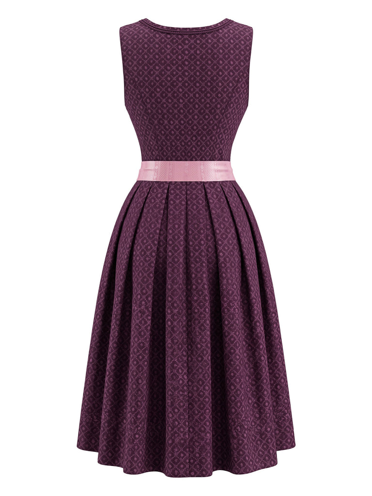 Rosa 50er Kleid mit Eckiger Ausschnitt und Blumen