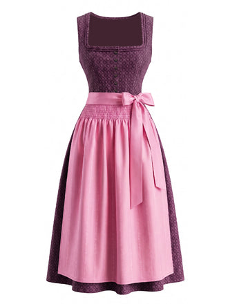 Rosa 50er Kleid mit Eckiger Ausschnitt und Blumen