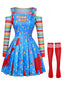 60er Halloween-Kostüm-Set mit Latzkleid und Streifenshirt