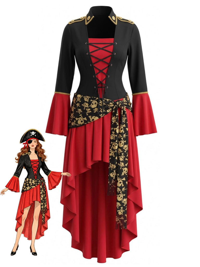 Rot-Schwarzes 40er Piratenkleid mit Schnürung