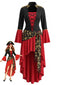 Rot-schwarzes 40er Piratenkostüm-Kleid mit Schnürung und High-Low-Saum