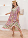 [Übergröße] Rosa 70er Boho Kleid mit V-Ausschnitt und Blumen