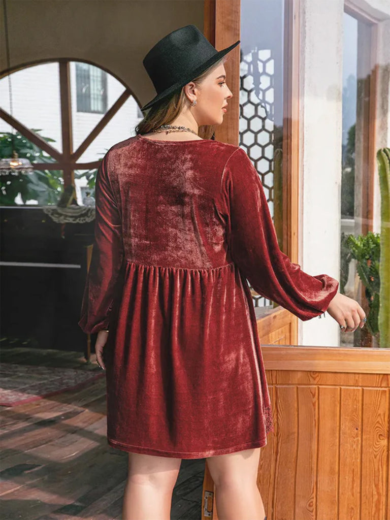 50er Kleid mit V-Ausschnitt und Ballonärmel